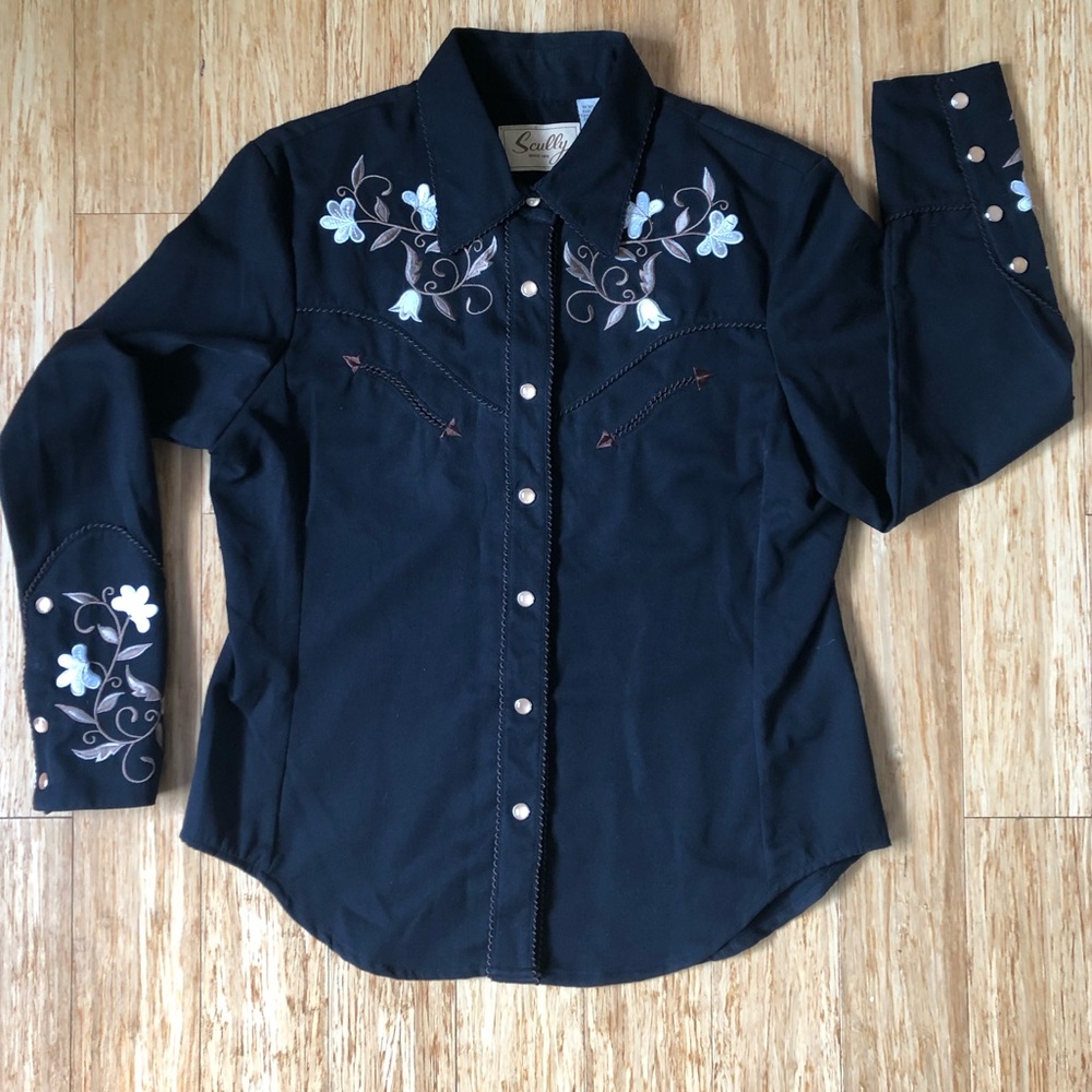 Scully Long Sleeve Embroidered Snap-Up Shirt - M